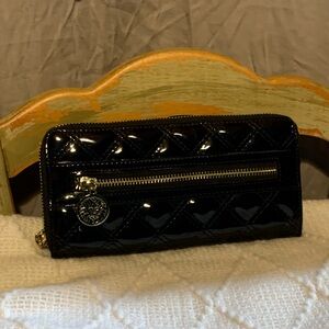 Black Quilted Patent Leather Anne Klein Wallet
